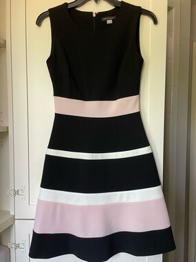 Tommy Hilfiger Black Fit-and-Flare Dress with Pink and White Stripes